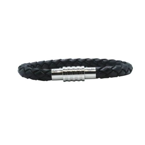 Pulsera de cuero negro con cierre de acero