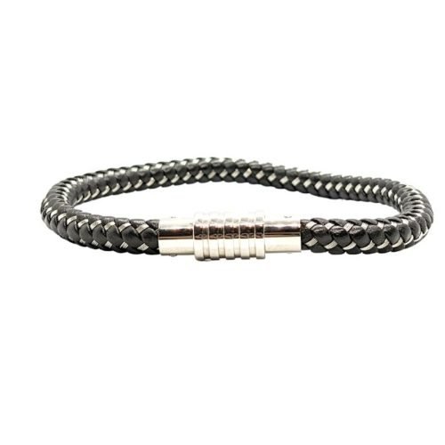 Pulsera de cuero negro y acero