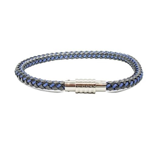 Pulsera de cuero negro y acero azul
