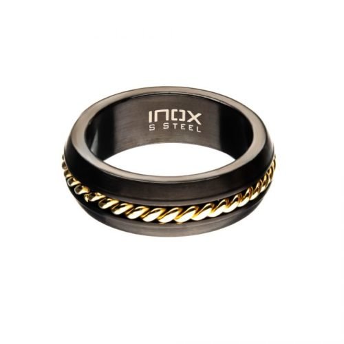 Anillo incrustado de acero chapado en oro pulido - Image 2