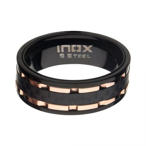Líneas IP Oro Rosa/IP Negro y Anillo Martillado Fibra Carbono - Image 2