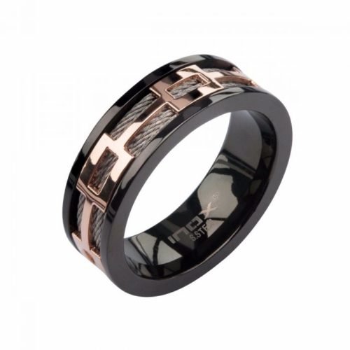 Anillo de ventana chapado en oro rosa y negro con cable de acero inoxidable