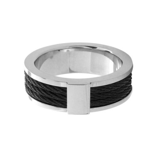 Anillo de ajuste cómodo con incrustaciones de cable negro de acero - Imagen 2