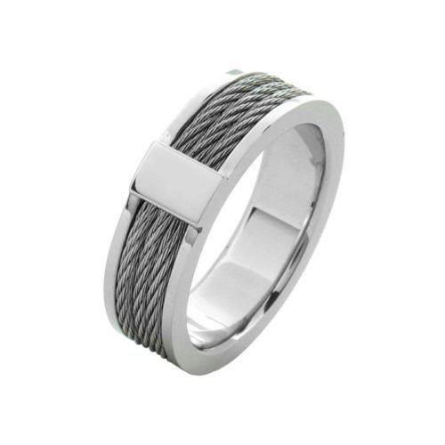 Anillo De Ajuste Cómodo Con Incrustaciones De Cable De Acero