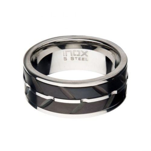 Anillo de acero inoxidable e IP negro con ondas en Relieve - Imagen 2