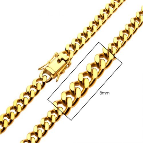 Cadena cubana de Miami chapado en oro de 18 quilates de 8 mm