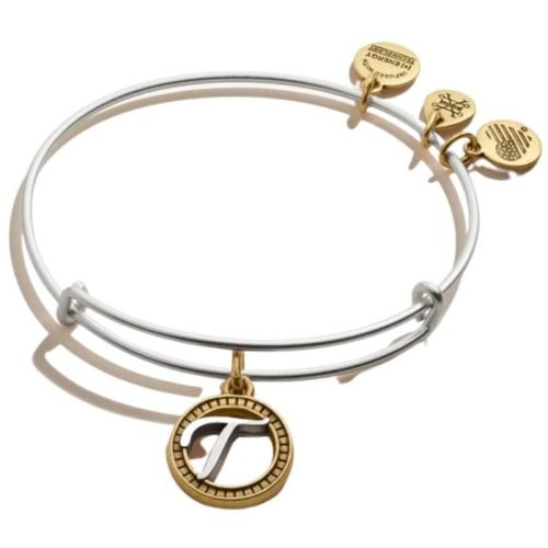 Initial T Charm Bangle, Two Tone