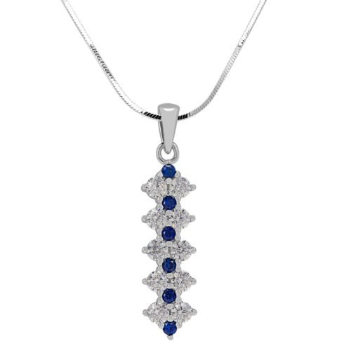 Silver Linear Bar Design Pendant with Blue and Clear